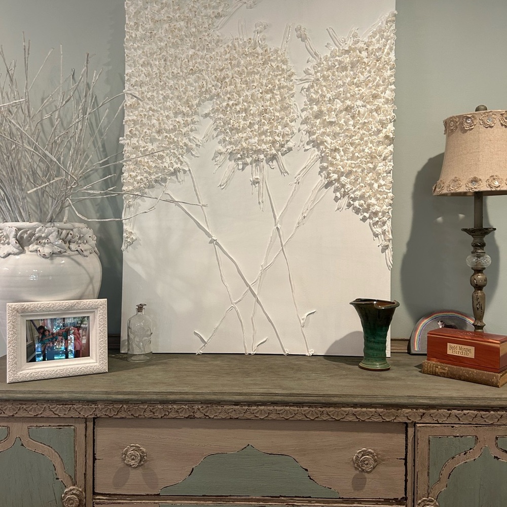 Textured White Floral Canvas Art